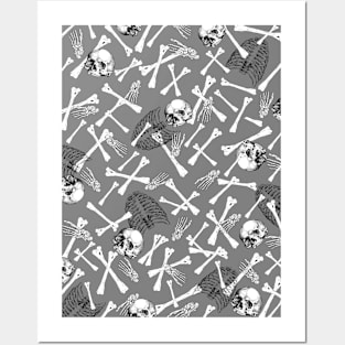 GREY Halloween Skeleton Bones Posters and Art